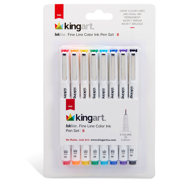 Inkline™ Fine Line Art & Graphic Pens, Archival Japanese Ink, Set of 8 Unique Colors, Size 05 Nib