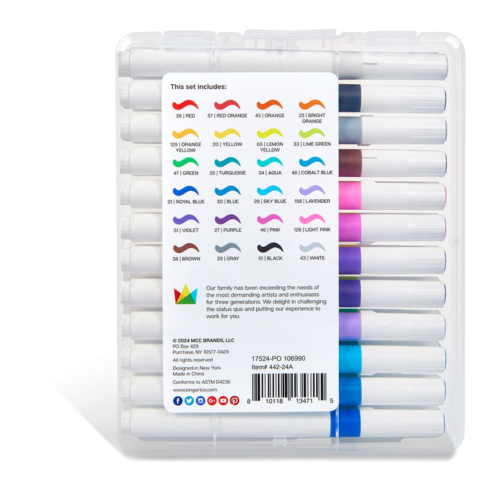 Acrylic Brush Tip Markers, 24 Colors