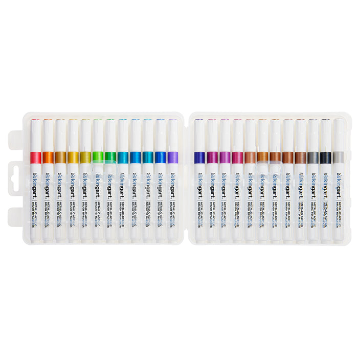 Metallic Acrylic Brush Tip Markers, Storage Case, Set of 24 Unique Colors