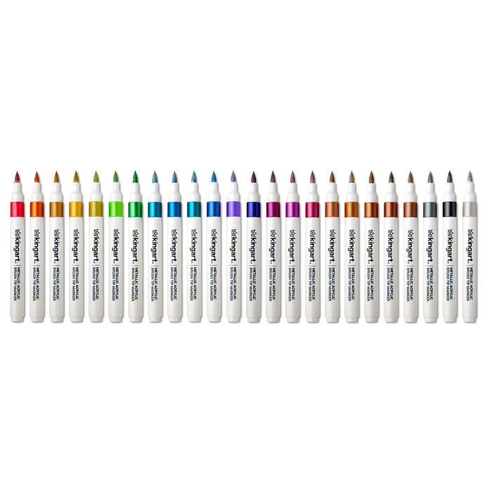 Metallic Acrylic Brush Tip Markers, Storage Case, Set of 24 Unique Colors