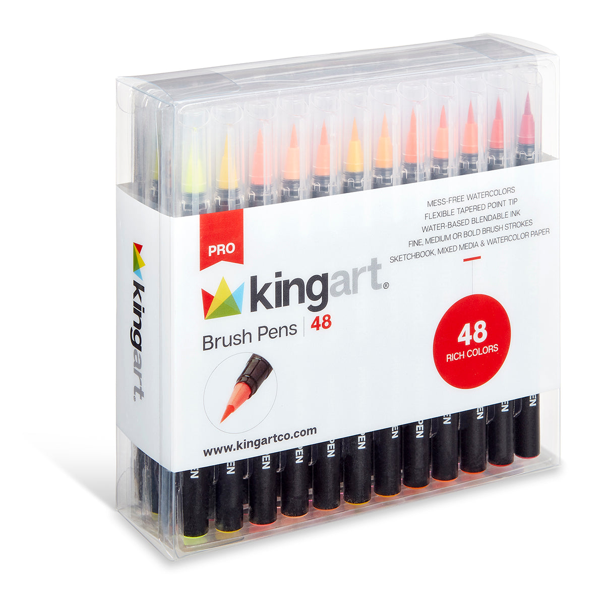 KINGART™ Dual Tip Brush Pen Art Markers, Set of 48 Unique Colors (2) 