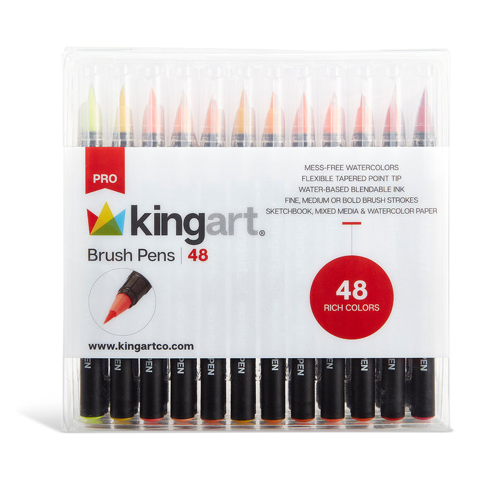 KINGART® PRO Real Brush Watercolor Pens, Set of 48 Unique Colors for Creating Illustrations, Calligraphy, and Watercolor Effects - Pro - KINGART®