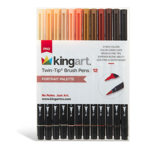 KINGART® PRO Twin-Tip™ 445 Series Brush Pen Art Markers,  PORTRAIT Collection, Set of 12 Unique & Vivid Colors - Pro - KINGART