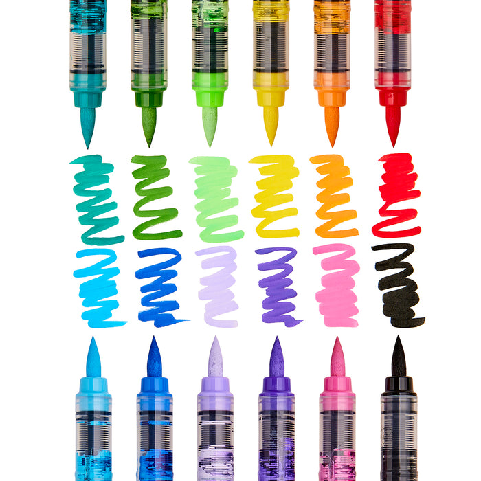 PRO Acrylic Brush Pens, 12 Vibrant Colors, Flexible Brush Tip with Blendable Ink