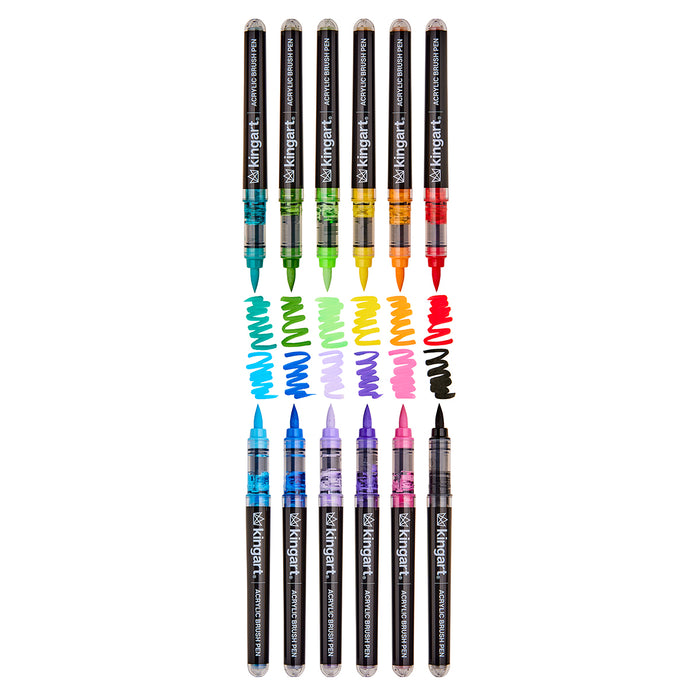 PRO Acrylic Brush Pens, 12 Vibrant Colors, Flexible Brush Tip with Blendable Ink