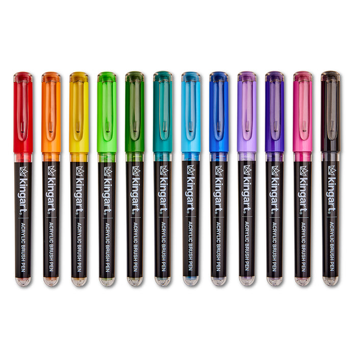 PRO Acrylic Brush Pens, 12 Vibrant Colors, Flexible Brush Tip with Blendable Ink