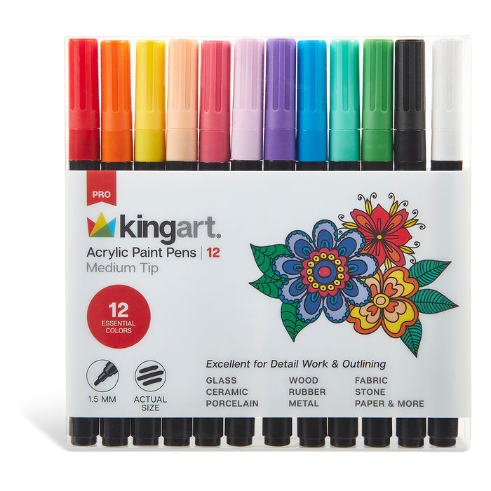 KINGART® Pro Acrylic Paint Pens, 2mm Tip Size, Set of 12 Unique Colors - Studio - KINGART®