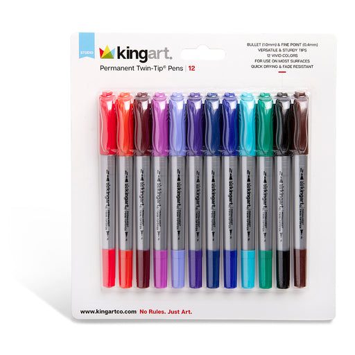 KINGART® Studio Permanent Fine & Ultra Fine Point Twin-Tip™ Pens, Set of 12 Unique & Vivid Colors - Studio - KINGART