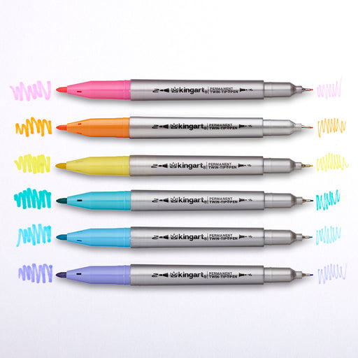 KINGART® Studio Permanent Fine & Ultra-Fine Point Twin-Tip™ Pens, Set of 6 Unique & Vivid Fashion Colors - Studio - KINGART