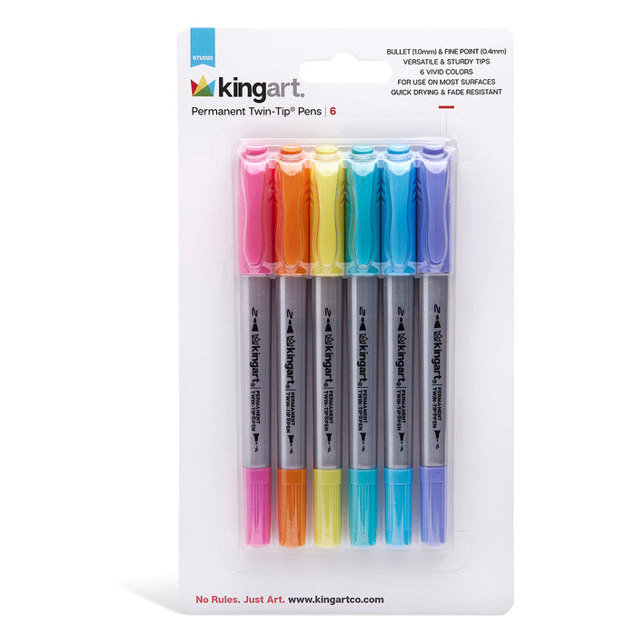 KINGART® Studio Permanent Fine & Ultra-Fine Point Twin-Tip™ Pens, Set of 6 Unique & Vivid Fashion Colors - Studio - KINGART