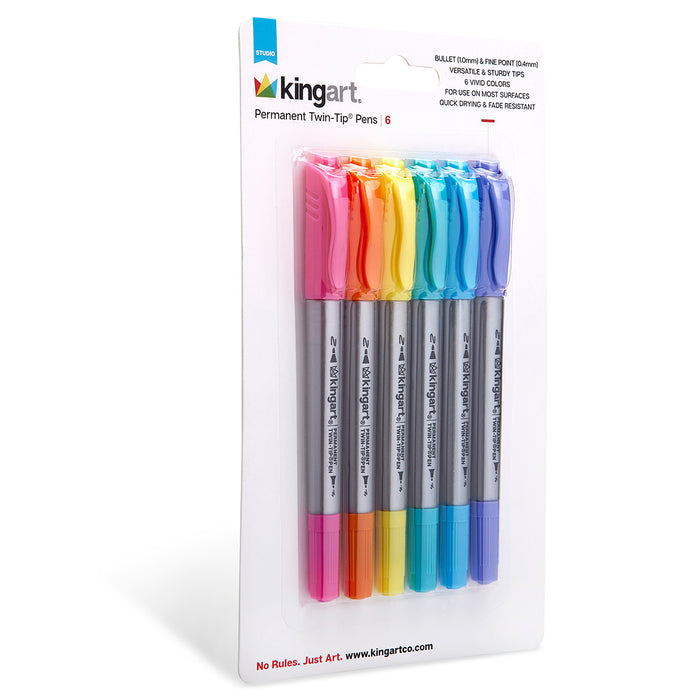 KINGART® Studio Permanent Fine & Ultra-Fine Point Twin-Tip™ Pens, Set of 6 Unique & Vivid Fashion Colors - Studio - KINGART