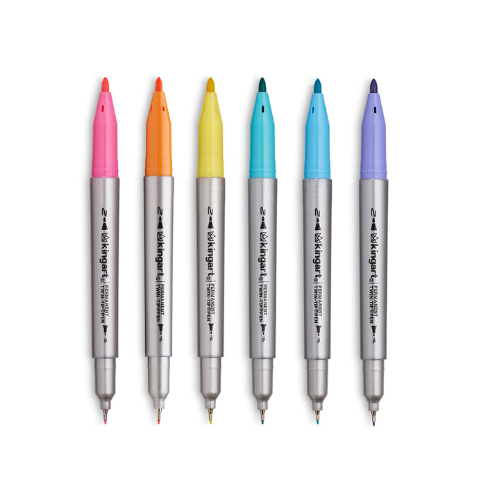 KINGART® Studio Permanent Fine & Ultra-Fine Point Twin-Tip™ Pens, Set of 6 Unique & Vivid Fashion Colors - Studio - KINGART