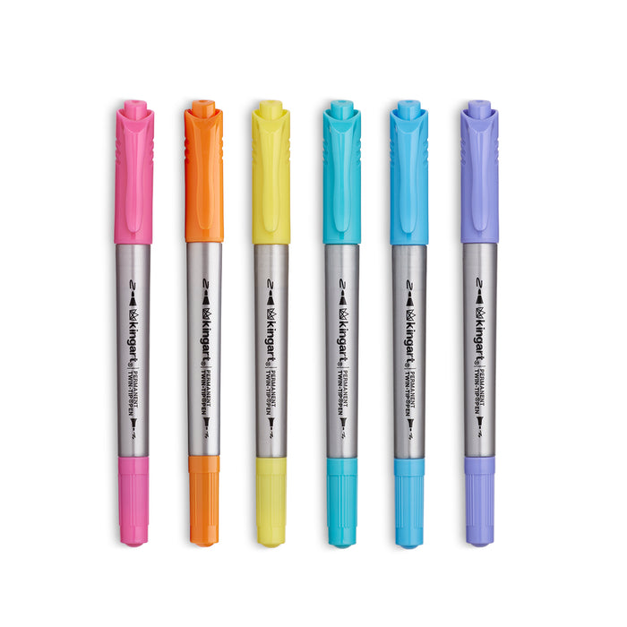 KINGART® Studio Permanent Fine & Ultra-Fine Point Twin-Tip™ Pens, Set of 6 Unique & Vivid Fashion Colors - Studio - KINGART