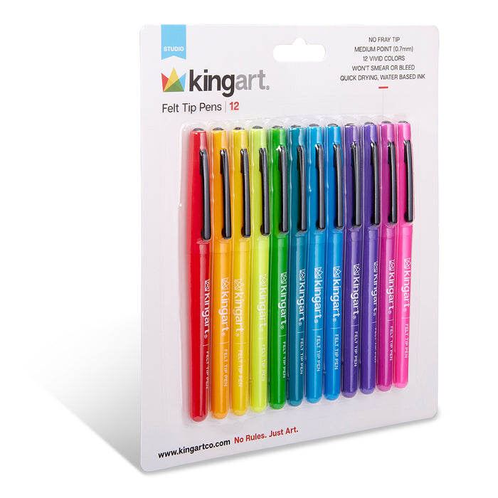 KINGART® Studio Felt Tip Pens, Medium Point, Set 12 Unique Bright Colors - Studio - KINGART