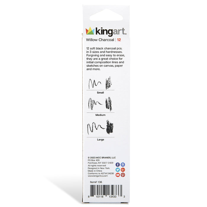 KINGART 12 PC WILLOW CHARCOAL -  - KINGART