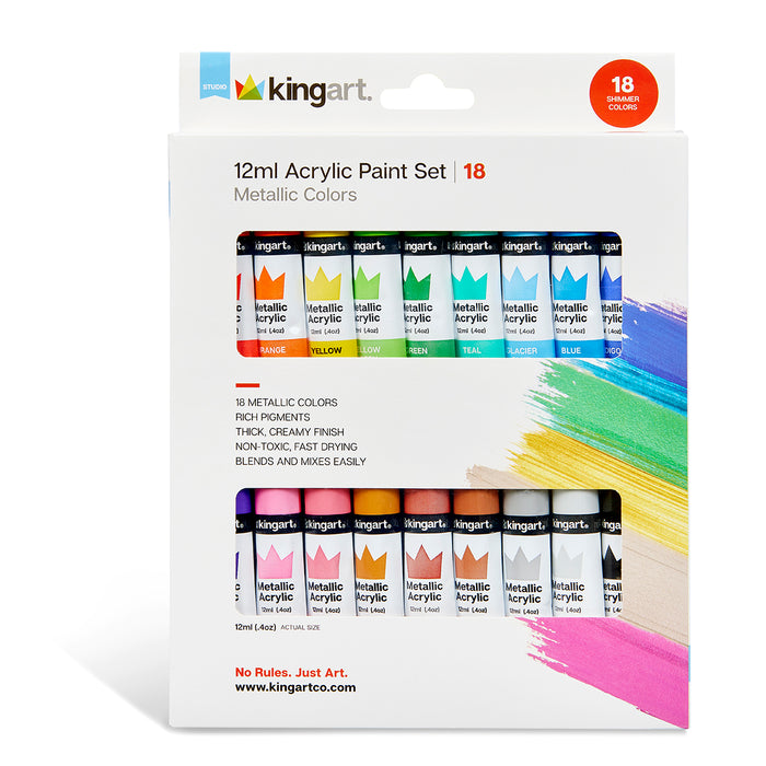 Studio Metallic Acrylic Paint, 12ml (.4oz), Set of 18 Colors