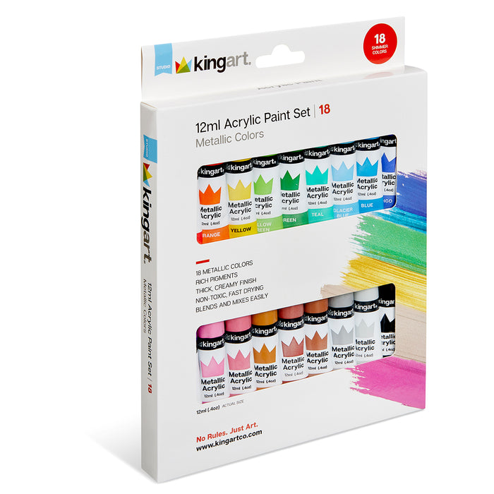 Studio Metallic Acrylic Paint, 12ml (.4oz), Set of 18 Colors