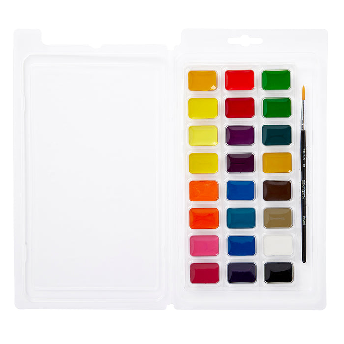 KINGART® Watercolor Pan Set, 24 Unique Shades & Paint Brush -  - KINGART