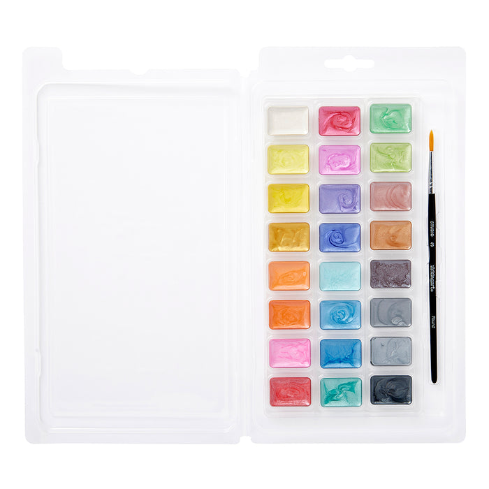 KINGART® Watercolor Pan Set, 24 Unique Shades & Paint Brush -  - KINGART