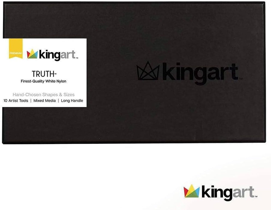 KINGART® Premium White Taklon Truth™ Series Oil & Acrylic Long Handle Artist Brushes, Gift Box, Set of 10 - Premium - KINGART®