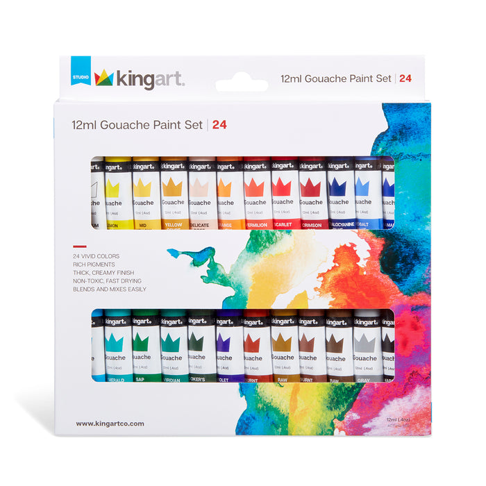 KINGART® Studio Gouache Paint, 12ml (.4oz), Set of 24 Unique Colors - Studio - KINGART®