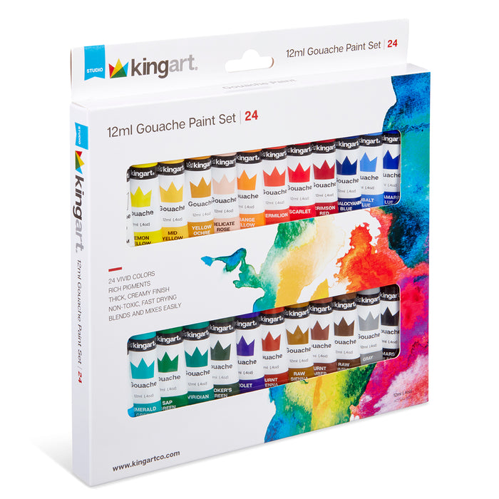 KINGART® Studio Gouache Paint, 12ml (.4oz), Set of 24 Unique Colors - Studio - KINGART®