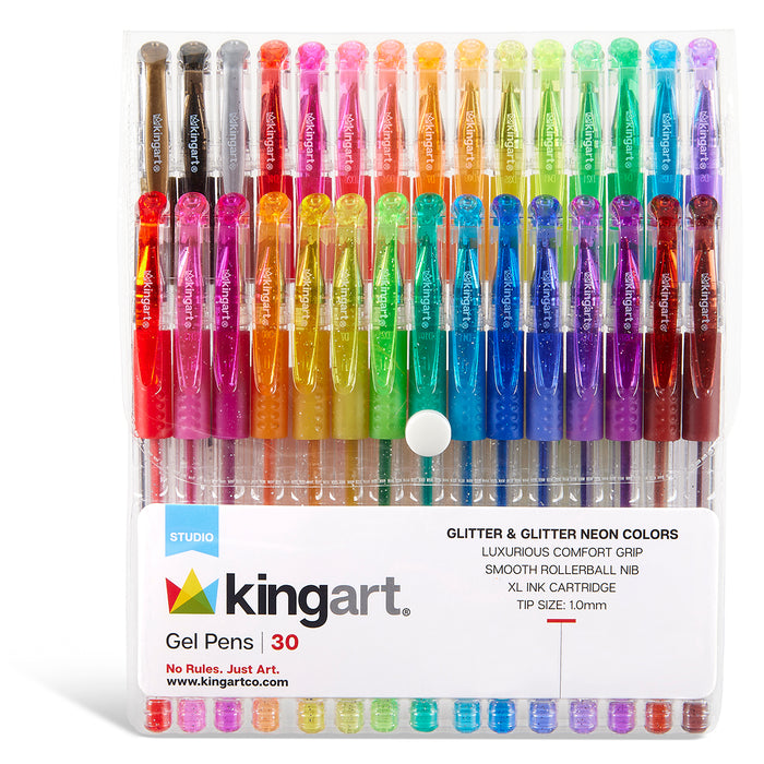 Soft Grip Glitter Gel Pens, 2.0mm Ink Cartridge, Set of 30 Unique Colors