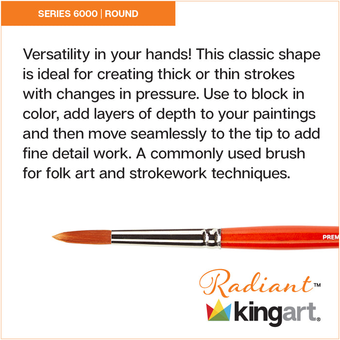 KINGART® Radiant™ 6000 Round Series Premium Golden Synthetic Brushes for Acrylic, Oil and Watercolor - Premium - KINGART®