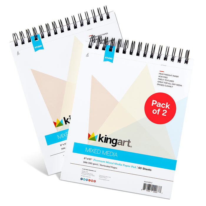 Mixed Media Sketchbook, Pack of 2, 8 x 10 Inches, 60-Sheet, 98lb/160gsm Acid-Free Paper, Micro-Perforated, Spiral-Bound, Wet and Dry Media