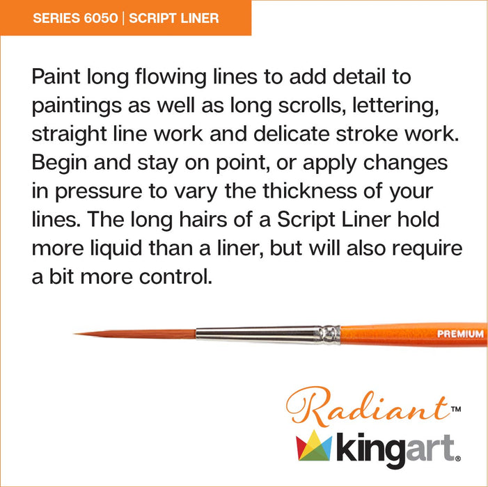 KINGART® Radiant™ 6050 Script Liner Series Premium Golden Synthetic Brushes for Acrylic, Oil and Watercolor - Premium - KINGART®