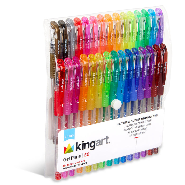 Soft Grip Glitter Gel Pens, 2.0mm Ink Cartridge, Set of 30 Unique Colors