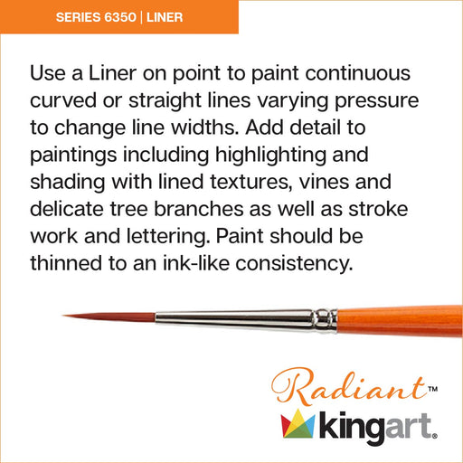 KINGART® Radiant™ 6350 Liner Series Brush, Synthetic Taklon, Short Handle - Premium - KINGART®