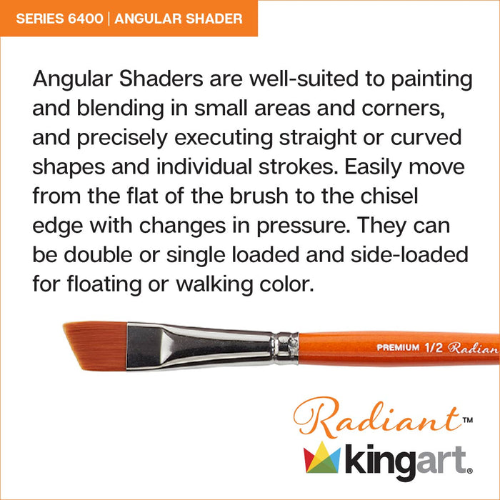 KINGART® Radiant™ 6400 Angle Shader Series Premium Golden Synthetic Brushes for Acrylic, Oil and Watercolor, Set of 6 - Premium - KINGART®