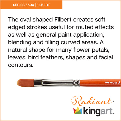 KINGART® Radiant™ 6500 Filbert Series Premium Golden Synthetic Brushes for Acrylic, Oil and Watercolor - Premium - KINGART®