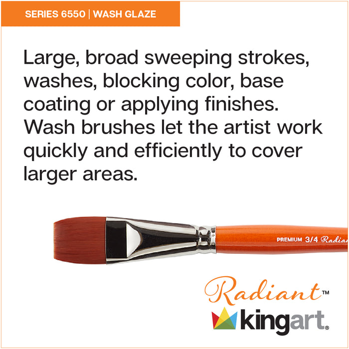 KINGART® Radiant™ 6550 Wash Series Premium Golden Synthetic Brushes for Acrylic, Oil and Watercolor, Set of 3 - Premium - KINGART®