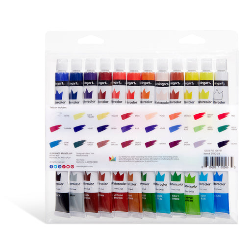 KINGART® Studio Watercolor Paint, 12ml (.4oz), Set of 24 Unique Colors - Studio - KINGART®