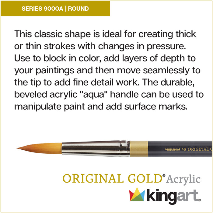 KINGART® Original Gold® Premium 9000A Round Series Artist Brushes, Synthetic Golden Taklon, Acrylic Handle, All Media -  - KINGART