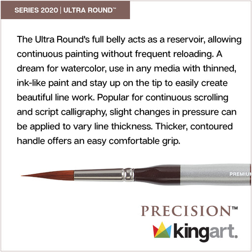 KINGART® Premium Precision™ 2020 Ultra Round™ Series Artist Brushes, Synthetic Amber Taklon, Ergonomic Comfort Handle -  - KINGART