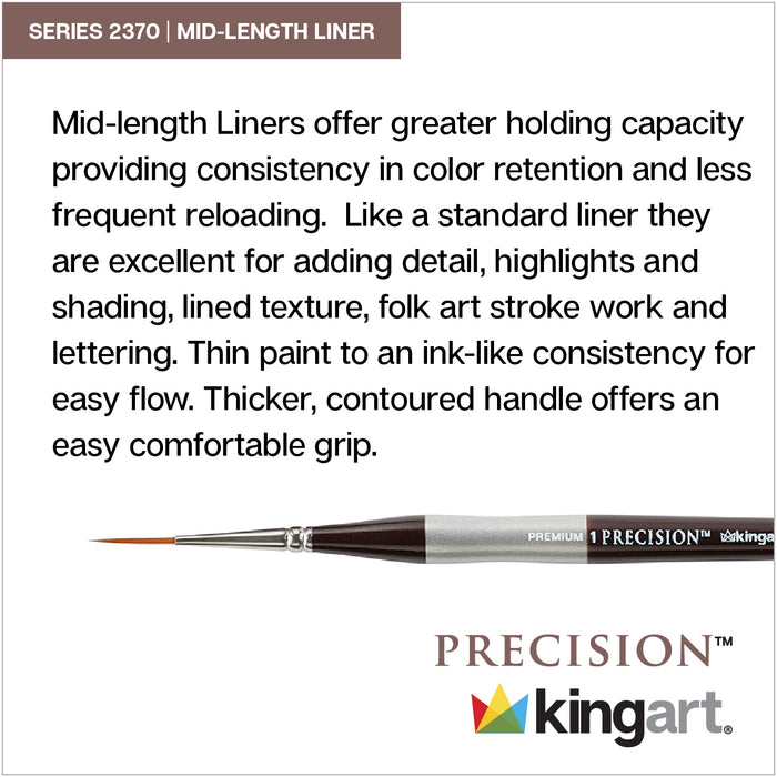 KINGART® Precision™ 2370 Mid-Length Liner Series Amber Taklon Brushes, Ergonomic Comfort Handle Premium Artist Brushes -  - KINGART