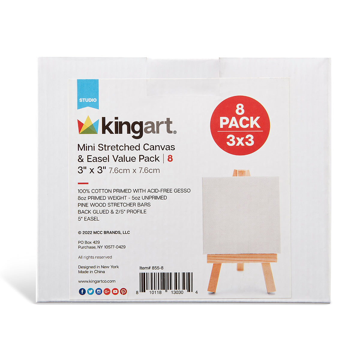Kingart 825-14 White 10 x 10 Artist Canvas Boards, Value Pack of 14 Square Panels, Gesso Primed - 100% Cotton, Art Supplies for Oil and Acrylic