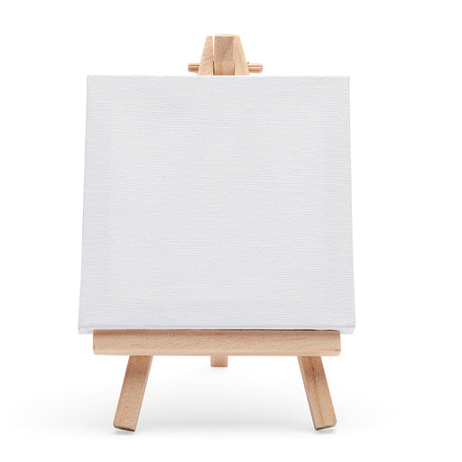 KINGART® 855 Mini - 3 x 3 inch Stretched Painting Canvas and 5 inch Wood Easel Set - Set of 8 -  - KINGART