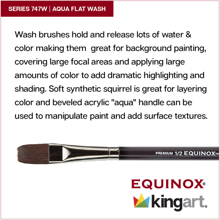 KINGART® Equinox™ 747W Aqua Flat Wash Series Soft Synthetic Squirrel Premium Watercolor Artist Brushes - Premium - KINGART