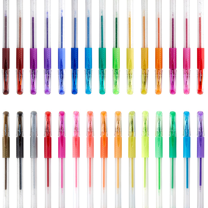 Soft Grip Glitter Gel Pens, 2.0mm Ink Cartridge, Set of 30 Unique Colors