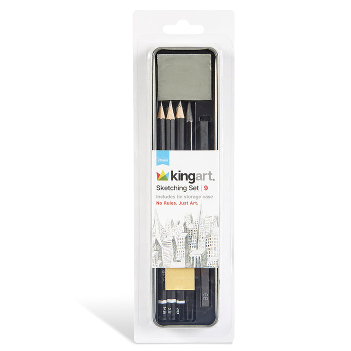 KINGART 9 PC. SKETCHING & DRAWING TRAVEL SET -  - KINGART