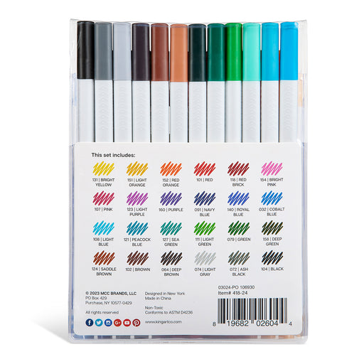 KINGART® Fine Line Color Ink Pens, Set of 24 Unique Colors, Size 0.4 mm - Studio - KINGART®