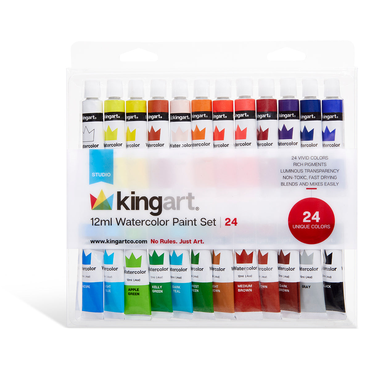 Kingart Metallic Watercolor Painting 25 Pc. Set - Pan Watercolors, Pencils, Brushes and Paper