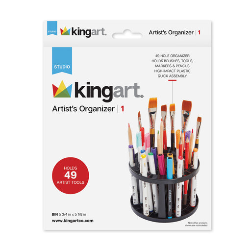 KINGART® 49 Hole Plastic Pencil & Brush Holder, Desk Stand Organizer Holding Rack for Pens, Paint Brushes, Colored Pencils, Markers & Scissors - Studio - KINGART®