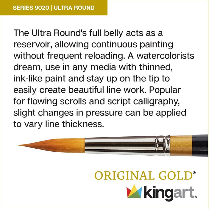 KINGART® Original Gold® 9020 Ultra Round™ - Max Round™ Series Premium Golden Taklon, Multimedia Artist Brushes, Gift Box, Set of 8 - Premium - KINGART®