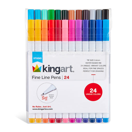 KINGART® Fine Line Color Ink Pens, Set of 24 Unique Colors, Size 0.4 mm - Studio - KINGART®