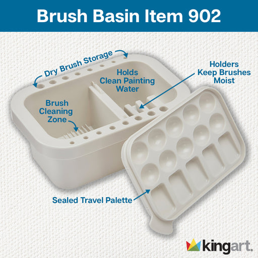 KINGART® Studio Multi-Purpose Brush Basin with Built In Sealable 15-Well Palette - Studio - KINGART®